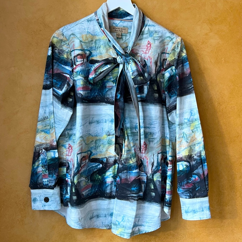 Burberry Lobelia Multicolored Bow Blouse Top Shirt - Picture 2 of 12